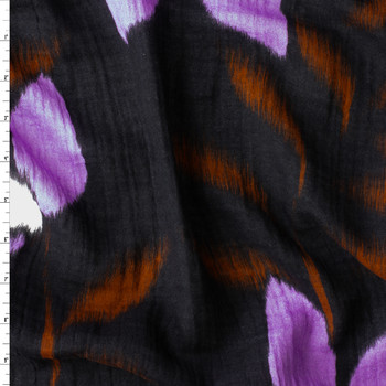 Black, Lavender, Rust, and White Brushstroke Floral Cotton Double Gauze #30811 Fabric By The Yard