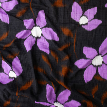 Black, Lavender, Rust, and White Brushstroke Floral Cotton Double Gauze #30811 Fabric By The Yard - Wide shot