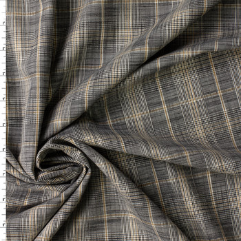 Tan and Black Glen Plaid Viscose/Linen #30824 Fabric By The Yard