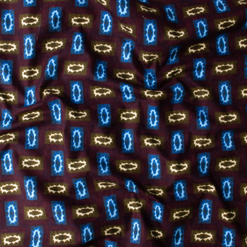Brown and Blue Tiles on Wine Japanese Printed Cotton Jaquard #30853 Fabric By The Yard - Wide shot