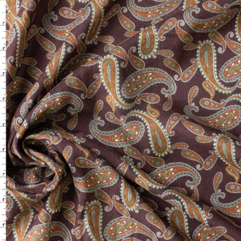 Mahogany, Rust, and Sage Paisley Japanese Cotton Lawn #30858 Fabric By The Yard