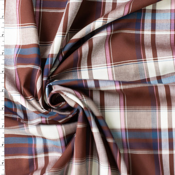 Burgundy, White, Pink, and Navy Plaid Japanese Rayon/Tencel #30863 Fabric By The Yard