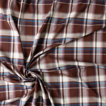 Burgundy, White, Pink, and Navy Plaid Japanese Rayon/Tencel #30863 Fabric By The Yard - Wide shot