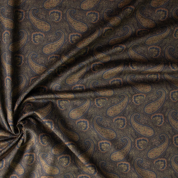 Olive, Navy, and Brown Paisley Japanese Stretch 8-Wale Corduroy #30873 Fabric By The Yard - Wide shot