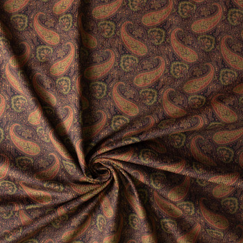 Black, Rust, and Olive Paisley Japanese Stretch 8-Wale Corduroy #30875 Fabric By The Yard - Wide shot