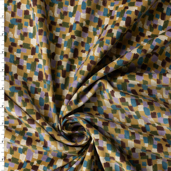 Multi Painterly Squares on Tan Hokkoh Japanese Pinwhale Corduroy #30883 Fabric By The Yard