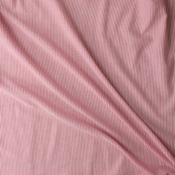 Red and White Vertical Stripe Cotton Seersucker #30980 Fabric By The Yard - Wide shot