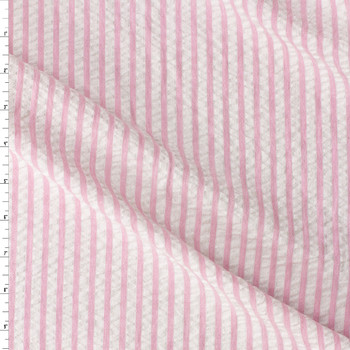 Pink and White Vertical Stripe Cotton Seersucker #30981 Fabric By The Yard