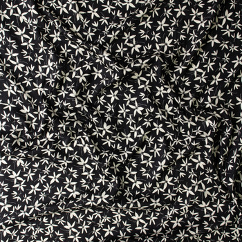 Black Starflower Toss Rayon Sateen #31023 Fabric By The Yard - Wide shot