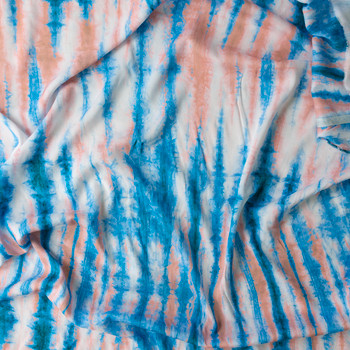 Coastal Blue Pink Tie Dye Rayon Challis #31040 Fabric By The Yard - Wide shot