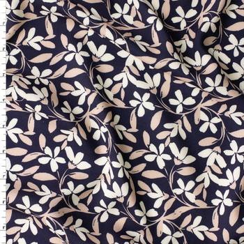 Black Cream Vine Floral Rayon Challis #31041 Fabric By The Yard