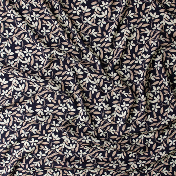 Black Cream Vine Floral Rayon Challis #31041 Fabric By The Yard - Wide shot