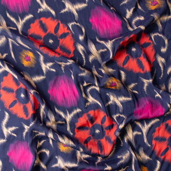 Navy Rust Brushstroke Abstract Rayon Habotai #31042 Fabric By The Yard - Wide shot