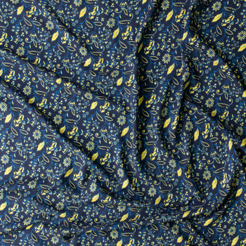 Midnight Gold Floral Vine Rayon Challis #31045 Fabric By The Yard - Wide shot