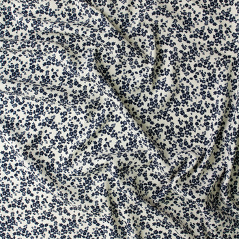Ivory Navy Micro Floral Rayon Crepe De Chine #31049 Fabric By The Yard - Wide shot
