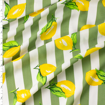 Lemon Sage Vertical Stripe Citrus Rayon Challis #31056 Fabric By The Yard