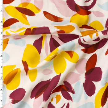 Warm Ochre Abstract Leaf Rayon Challis #31058 Fabric By The Yard