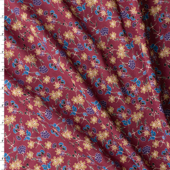 Burgundy Petite Floral Rayon Challis #31059 Fabric By The Yard