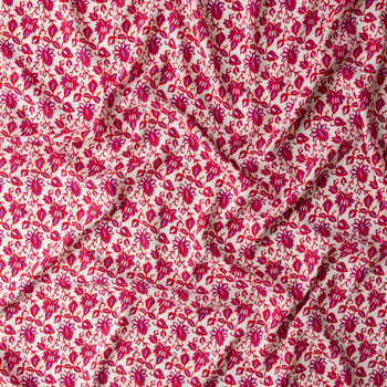 Ivory Red Folk Floral Rayon Challis #31060 Fabric By The Yard - Wide shot