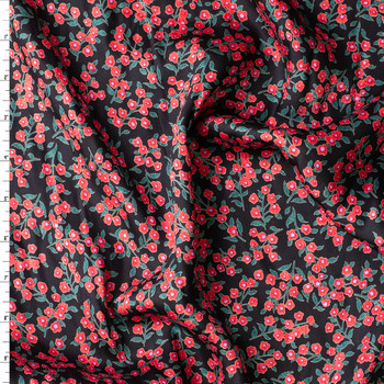 Black Red Blossom Toss Rayon Sateen #31062 Fabric By The Yard