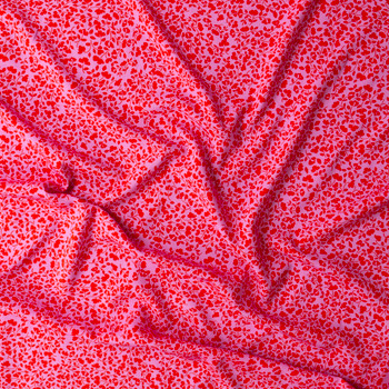Pink Red Mini Vine Floral Rayon Challis #31065 Fabric By The Yard - Wide shot