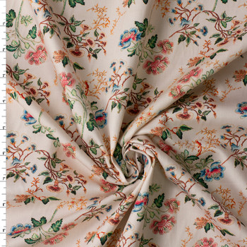 Ornamental Floral on Ivory Lightweight Cotton Sateen #31104 Fabric By The Yard