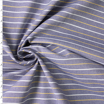 Yellow and White on Indigo Horizontal Stripe Midweight Cotton Oxford Cloth #31113 Fabric By The Yard