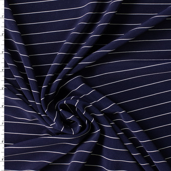 White on Navy Horizontal Stripe Horizontal Ribbed Poly Knit #31130 Fabric By The Yard