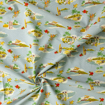 Beach Surfers and Sunsets Japanese Cotton Plissé from Robert Kaufman #31202 Fabric By The Yard - Wide shot
