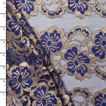 Navy and Gold Floral Stripe Lace #15169