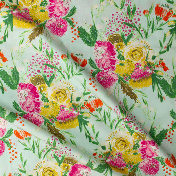 Wild Bloom Brush Floral Mint Cotton Poplin from Art Gallery Fabrics #31248 Fabric By The Yard - Wide shot