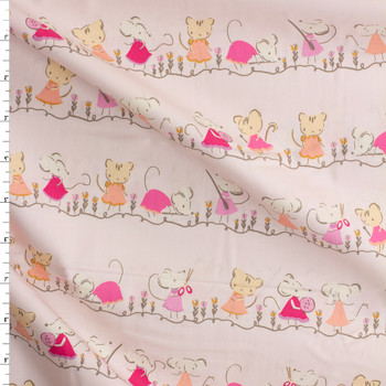 Tails & Threads Minikin Friends Blush Cotton Poplin from Art Gallery Fabrics #31260 Fabric By The Yard