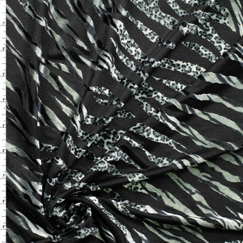 Grey Cheetah Tiger Pattern Burnout on Black Burnout Stretch Velvet #31270 Fabric By The Yard