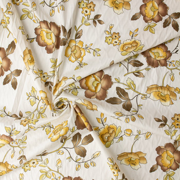 Tan Rose Floral on Offwhite Stretch Cotton Poplin #31281 Fabric By The Yard - Wide shot