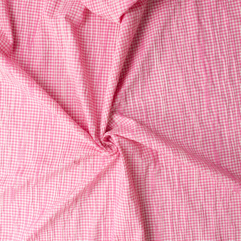 Pink Gingham Stretch Pleated Cotton #31282 Fabric By The Yard - Wide shot