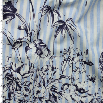 Light Blue and White Meadow Stripe Stripe 64” Panel Cotton Poplin #31283 Fabric By The Yard