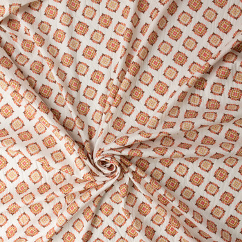 Brown and Red Medallions on Ivory Stretch Cotton Lawn #31289 Fabric By The Yard - Wide shot