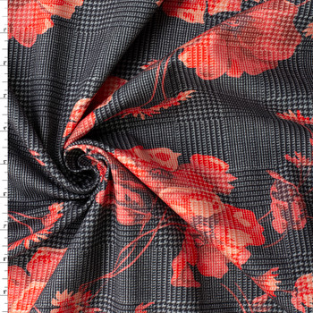 Red Floral Conservatory Plaid Cotton Bull Denim #31311 Fabric By The Yard