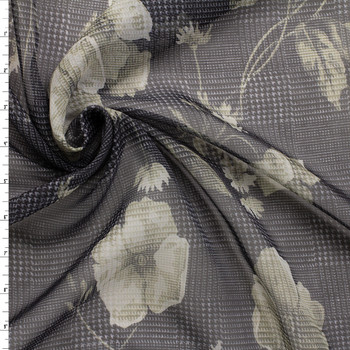 Ivory Floral Conservatory Plaid Polyester Chiffon #31318 Fabric By The Yard