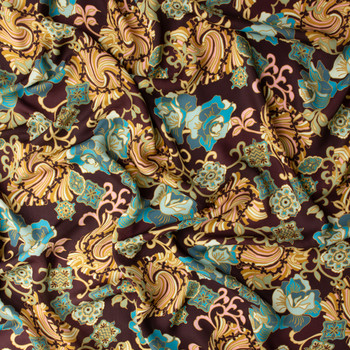 Baroque Blooms Plum Featherweight Silk Twill #31335 Fabric By The Yard - Wide shot