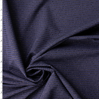 Navy with Black Ribbed Glitter Stripes Stretch Polyester Poplin #31347 Fabric By The Yard