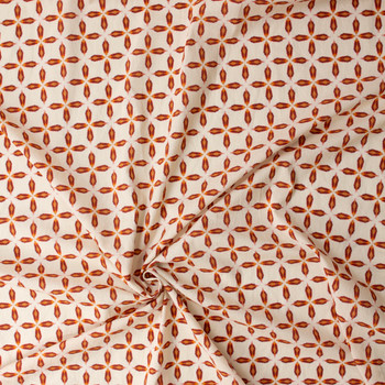 Rust on Ivory Geo Cotton Lawn #31381 Fabric By The Yard - Wide shot