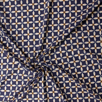 Ivory Geo on Navy Cotton Lawn #31386 Fabric By The Yard - Wide shot