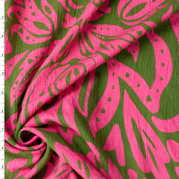 Pink and Lime Large Floral Cotton Gauze #31394 Fabric By The Yard