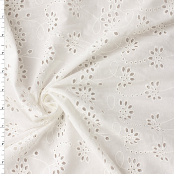 White Scrolling Vine Floral Cotton Eyelet #31402 Fabric By The Yard