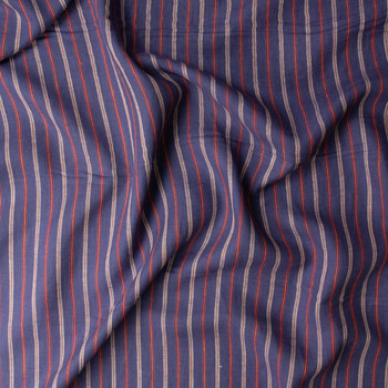 Navy with Red and White Vertical Stripes European Designer Linen #31432 Fabric By The Yard - Wide shot