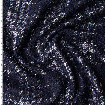 Navy and Silver Plaid Sequined Bouclé #31443 Fabric By The Yard