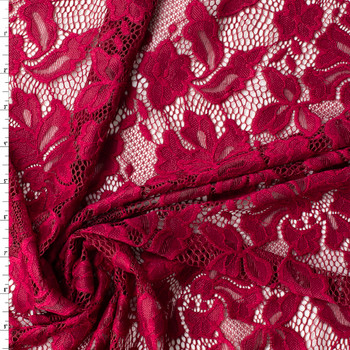 Wine Rose Scalloped Stretch Lace #31447 Fabric By The Yard