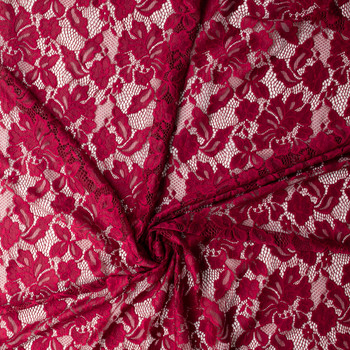 Wine Rose Scalloped Stretch Lace #31447 Fabric By The Yard - Wide shot