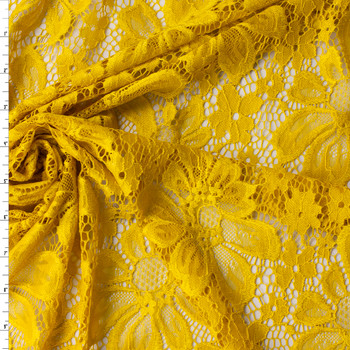 Mustard Daisy Floral Stretch Lace #31448 Fabric By The Yard